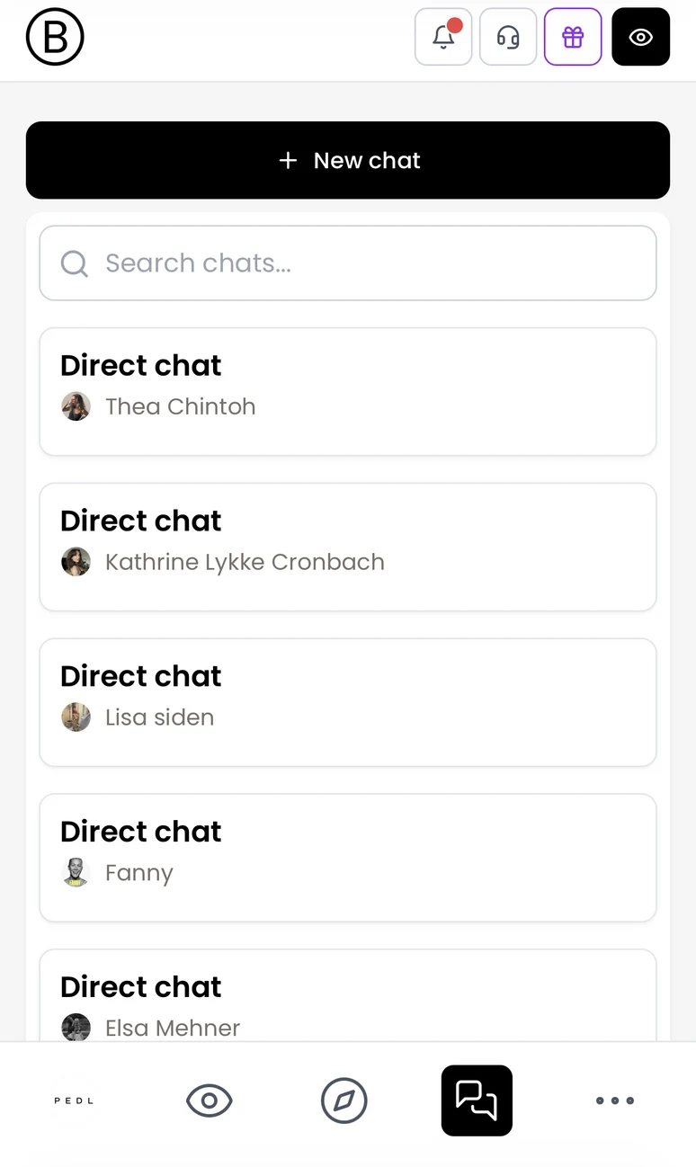 BOOSTIFIED – Skärmbild från Pay Chat som visar en lista över chattar
